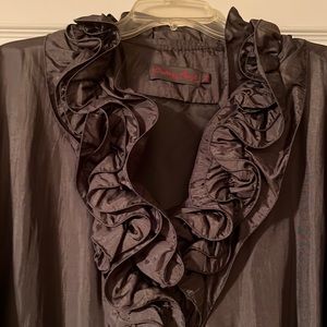 Beautiful Nylon, double ruffle coat or jacket 3/4 length. Drawstring waist.